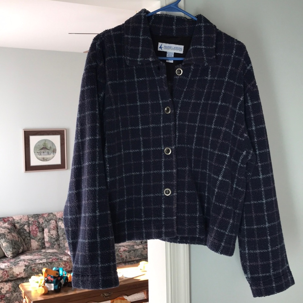 Fleece jacket; L. Marsh Landing; blue plaid.